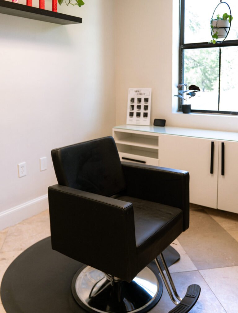 Styling station inside Salon Linen hair studio in The Woodlands, TX